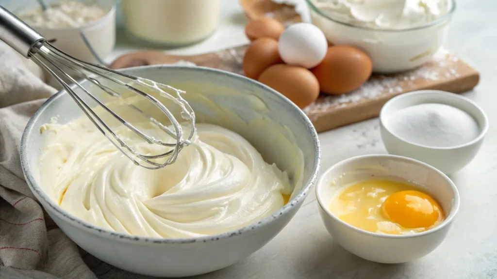 Whipped egg whites and batter