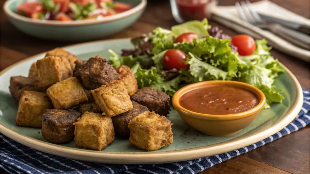 Air Fryer Steak Bites served with a side