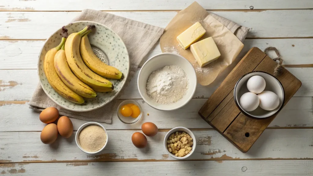 Fresh ingredients for banana bread