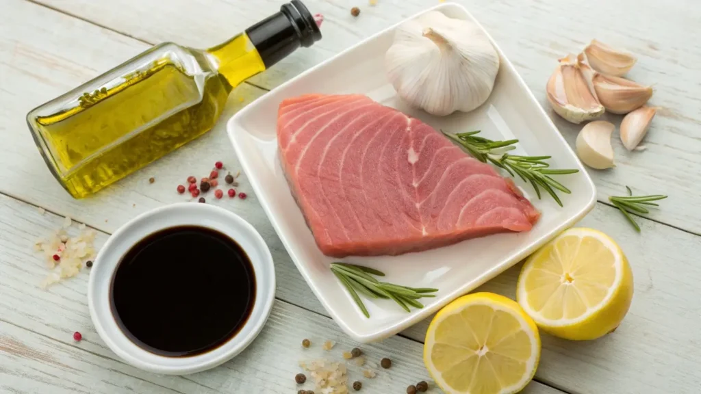 Ingredients for tuna steak preparation