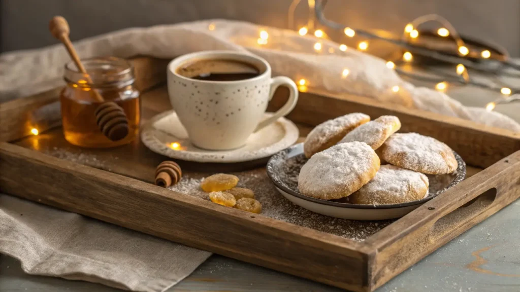 Ricciarelli with honey cookies served with coffee