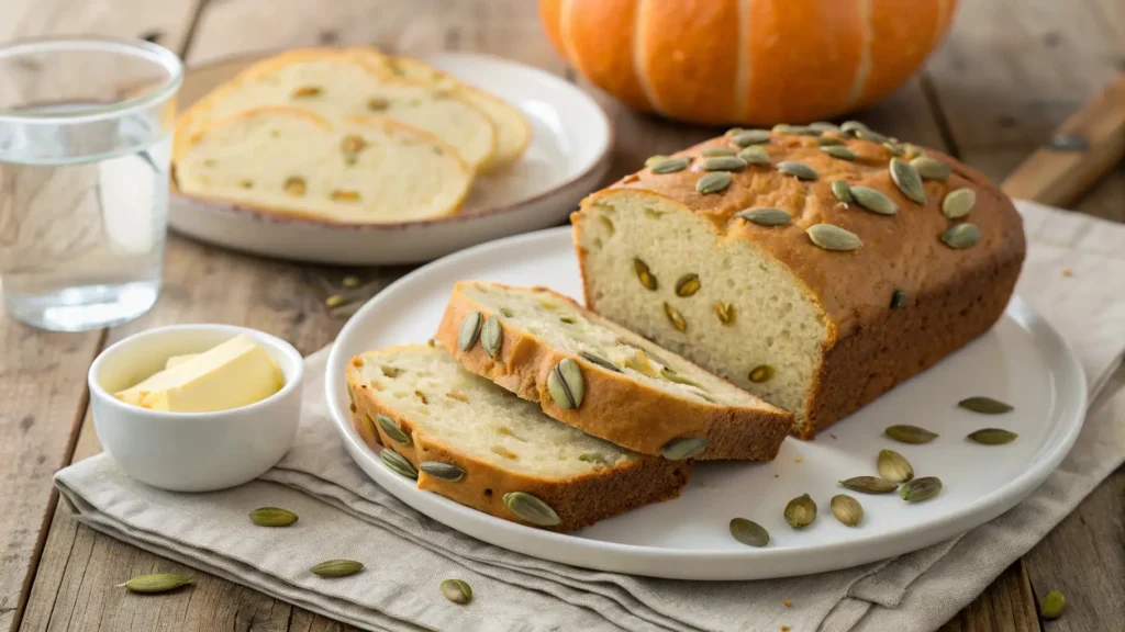 Sliced Sunflower Pumpkin Seed Bread on a plate