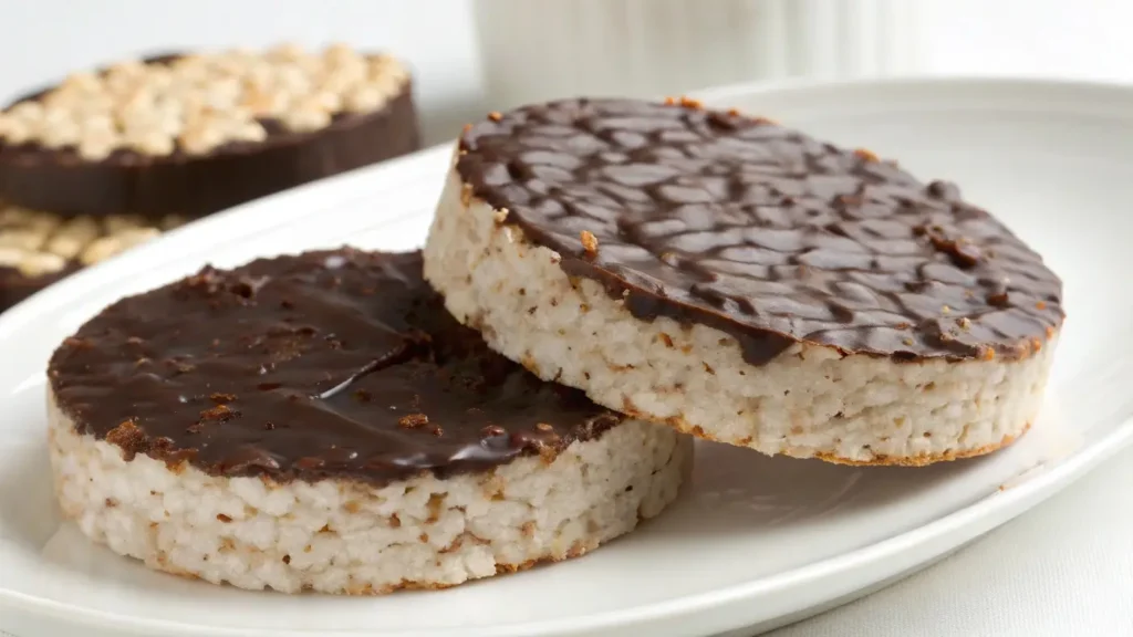 chocolate_rice_cakes_on_plate_with_chocolate_dip