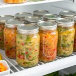 finished chow chow jars stored in refrigerator