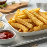 Crinkle cut fries served with dipping sauces