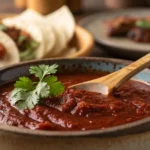 Guajillo sauce in a bowl with a spoon.