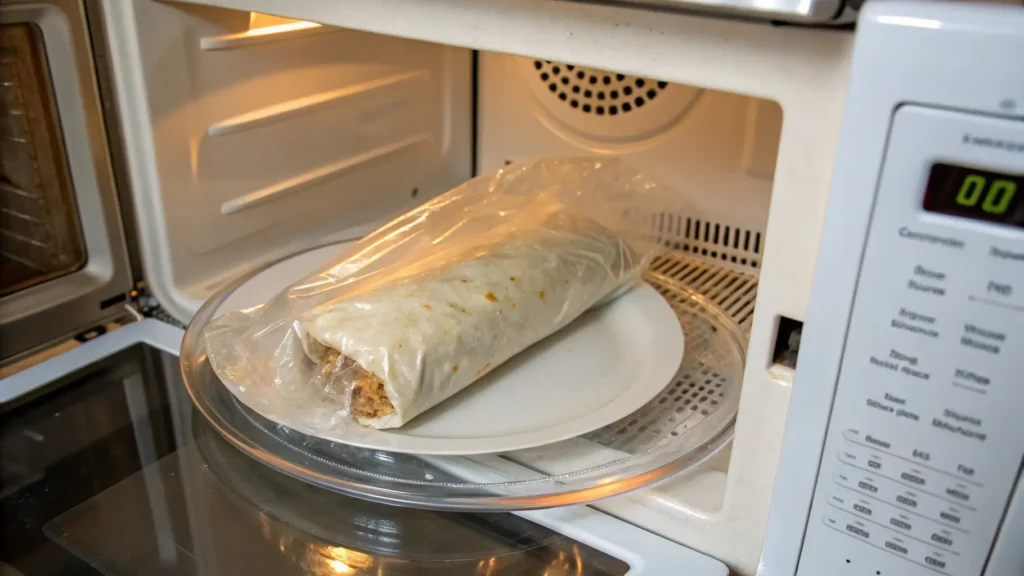 Burrito being heated in a microwave